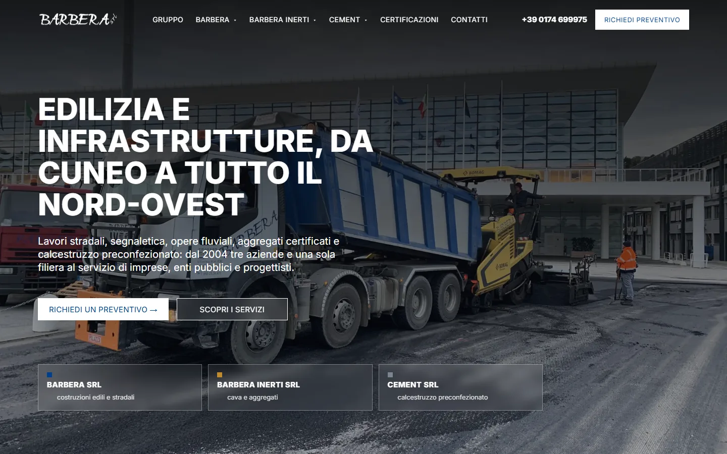 Gruppo Barbera homepage with a road works site and a lorry