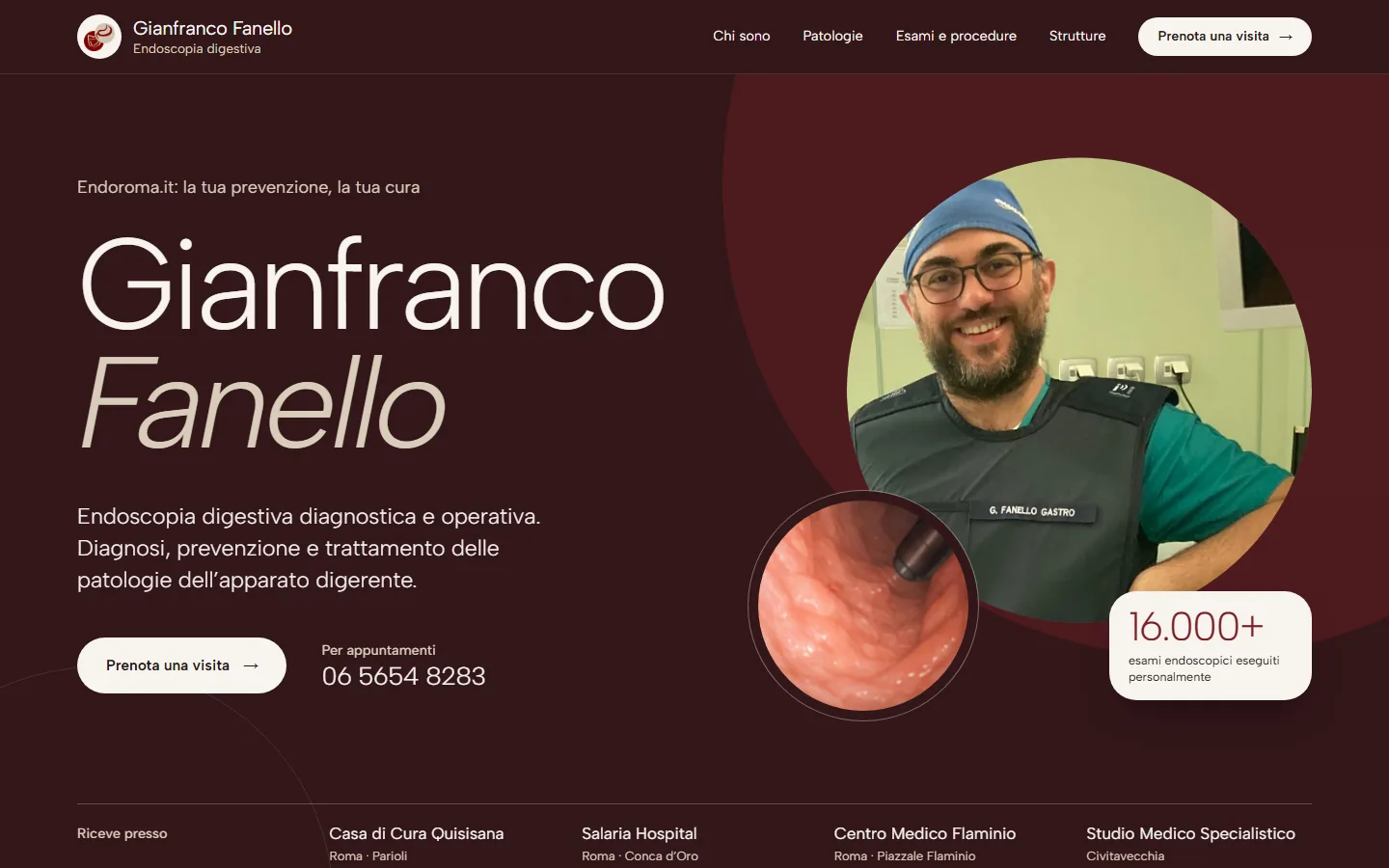 Endoroma homepage with a portrait of the doctor