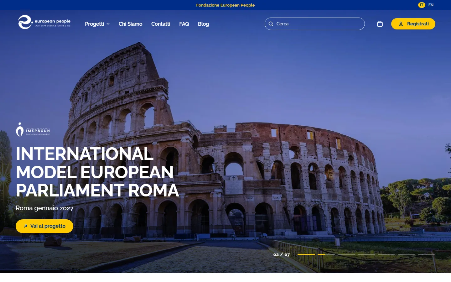 European People homepage with the Colosseum at dusk